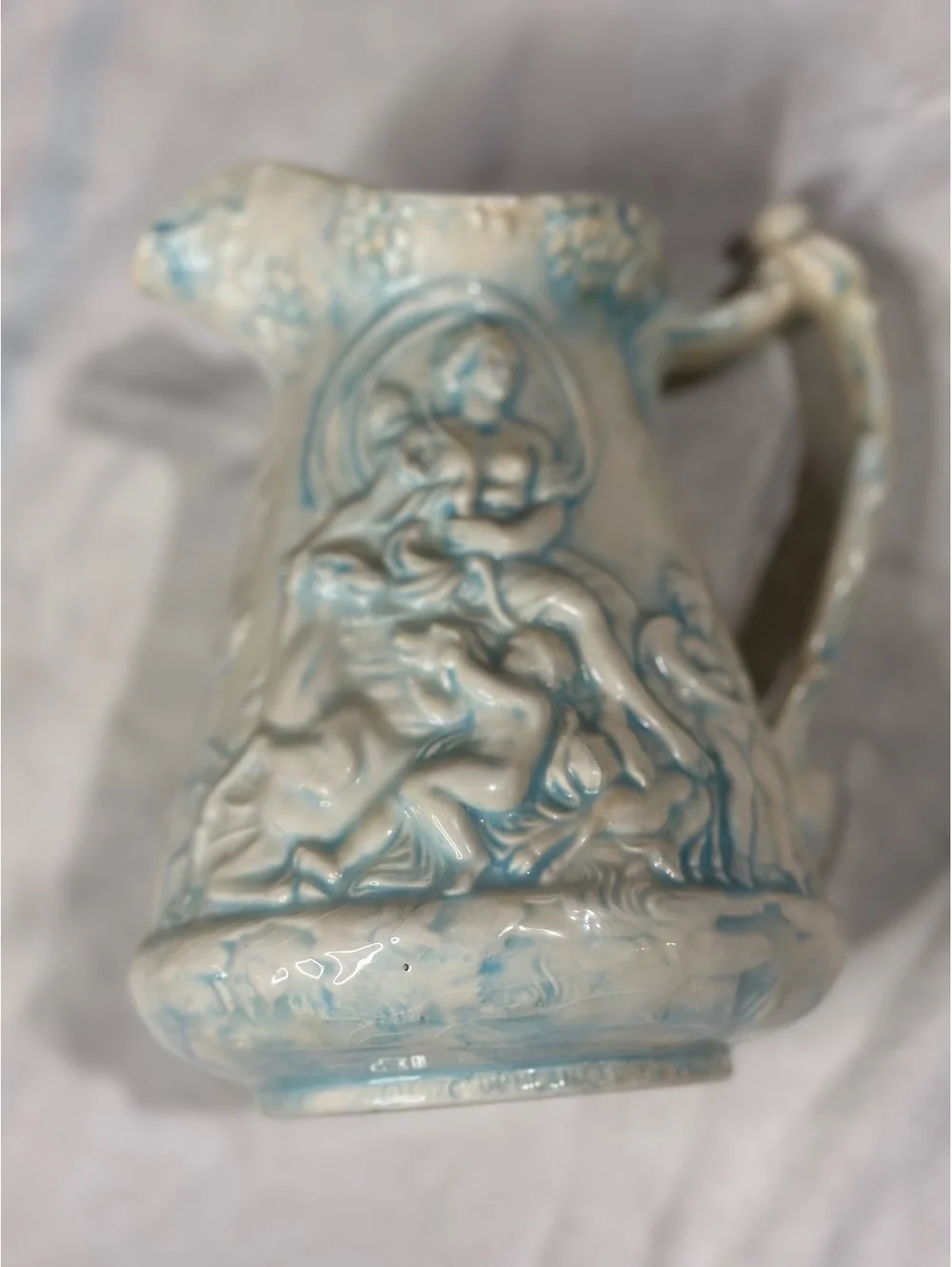 Vintage Ceramic Pitcher with Raised Relief Design
